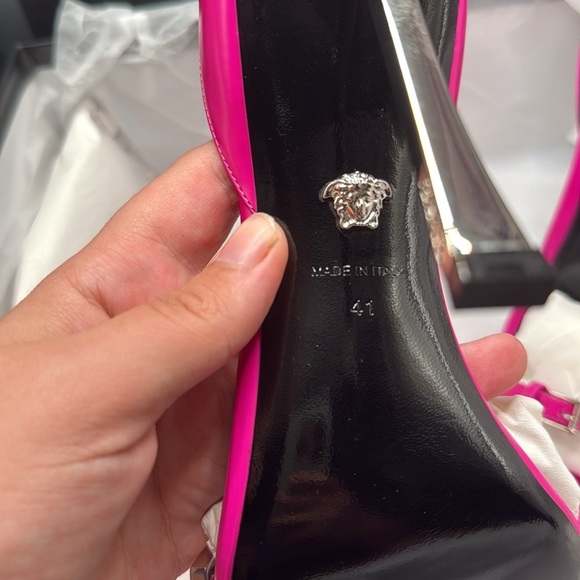 Versace Medusa Aevitas Hot Pink Stiletto Sandals Size 41/US 10 Strappy Heels NEW - Picture 8 of 13